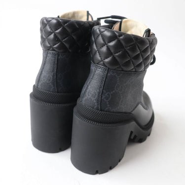 GUCCI boots GG Supreme Canvas x Leather Gray x black Women 35 Used Authentic